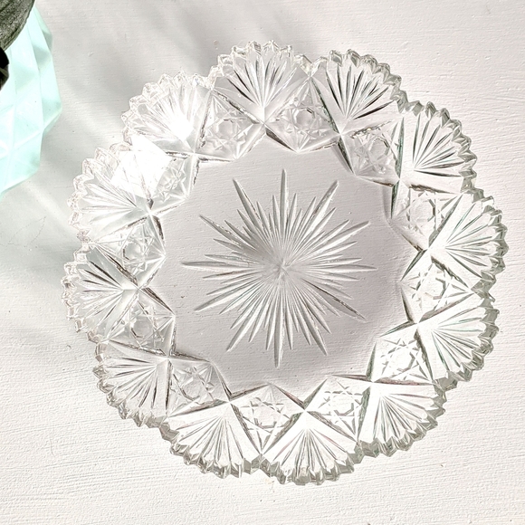birks clear crystal glass dish with fanned edge - Picture 6 of 9